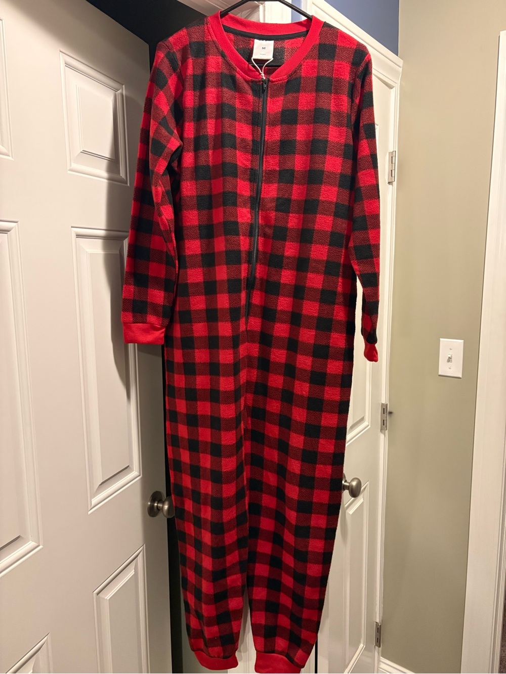 Red and Black Buffalo Plaid Adult Pajamas One-Piece Zipper
